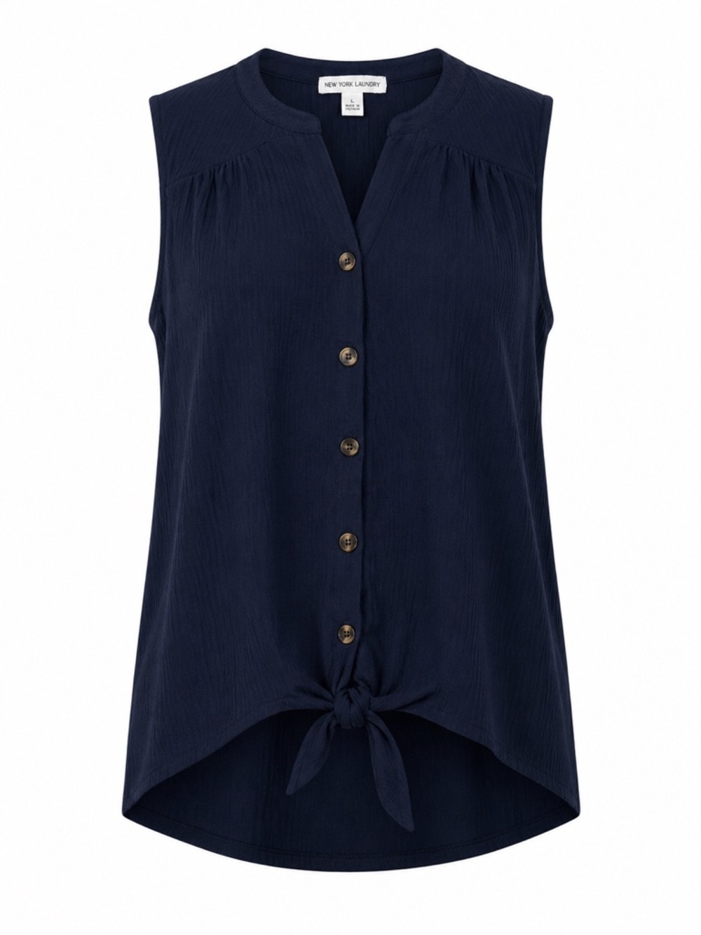 New York Laundry Women's Sleeveless V-Neck Blue Button Down Tie Front L
178